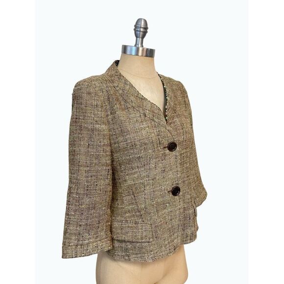 Rene Lezard Designer Brown Silk Linen Blend Blazer 34 US XS - Picture 2 of 5